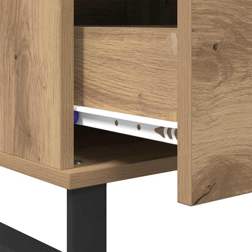 Stolik kawowy z materiału drewnopochodnego z 2 szufladami i stalowymi nogami w nowoczesnym, minimalistycznym wzornictwie do salonu, 90 x 50 x 36 5 cm