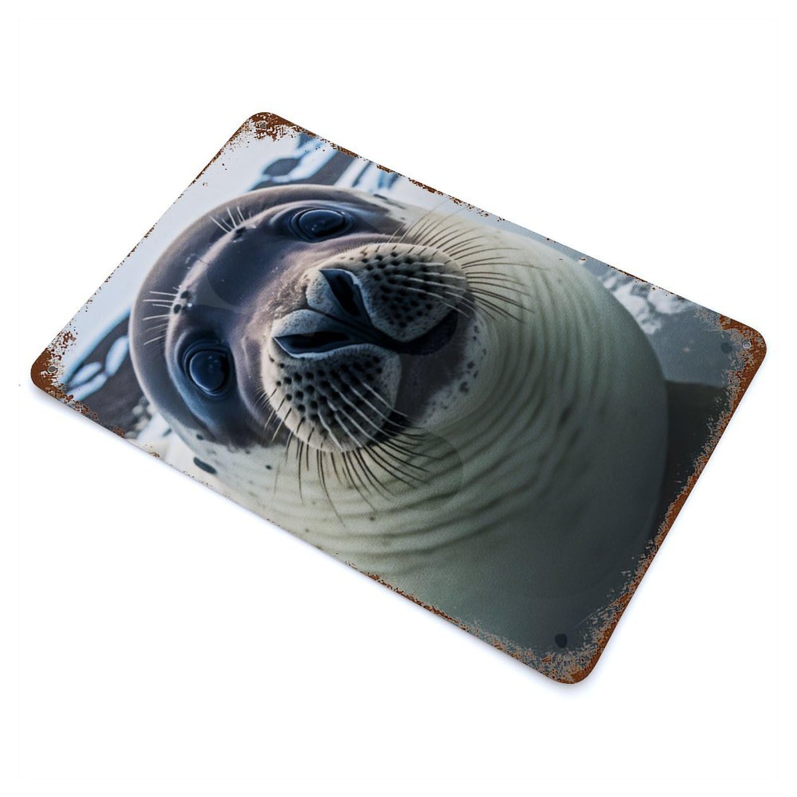 Garage Style Sea Lion Portrait Aged Metal Wall Plaque 11.8"x7.9", Farmhouse Wall Decor for Bar And Workshop