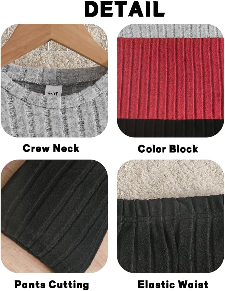 Toddler Girls Clothes Ribbed Color Block Pullover Tops + Flare Pants Set Fall Outfits - Image 5