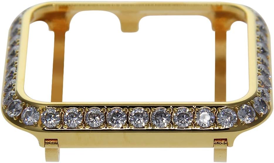 Callancity 42mm Bling Face Cover Rhinestone 3.0mm Big Size Crystal Diamond Metal Case Compatible With Apple Watch Series 3/2/1 For Men/Women (Gold, 42mm)