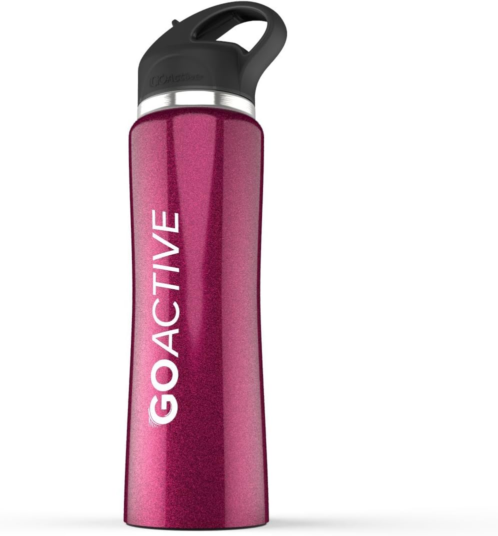 GO Active Insulated Water Bottle with Straw. Stainless Steel Double Wall Sport Bottle Keeps ice Cubes Over 24 Hours!