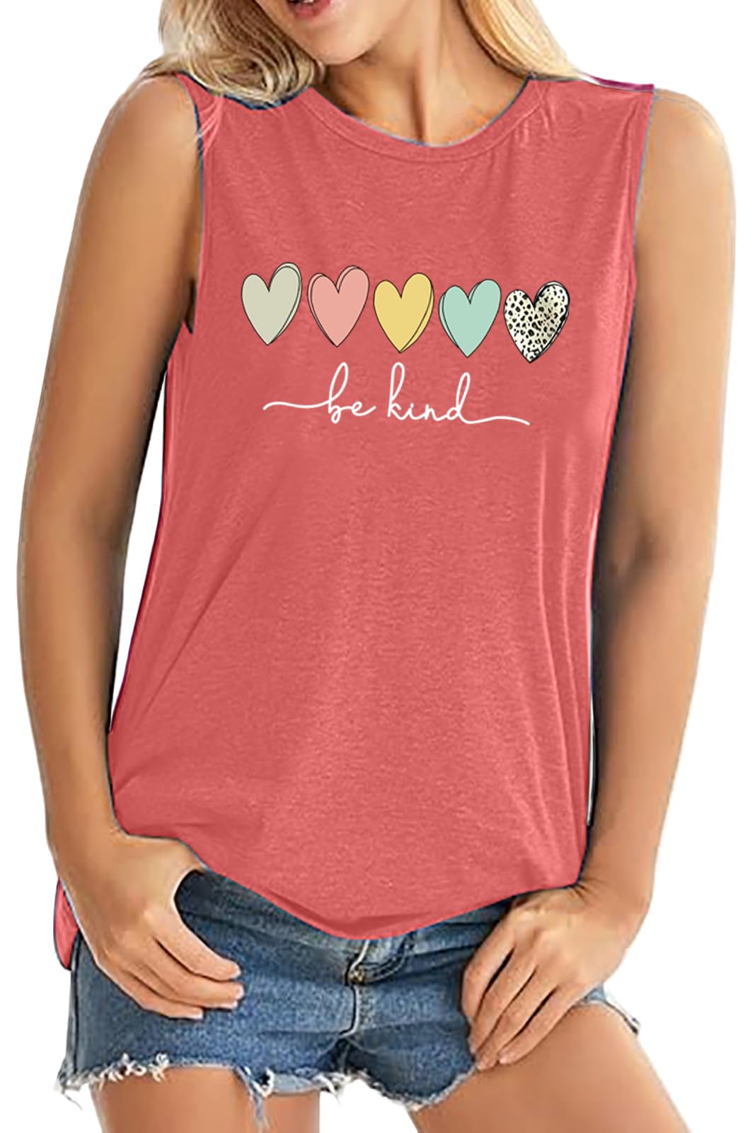 ALUS Womens Graphic Tank Tops Summer T Shirts Sleeveless Casual Loose Tunic Blouses