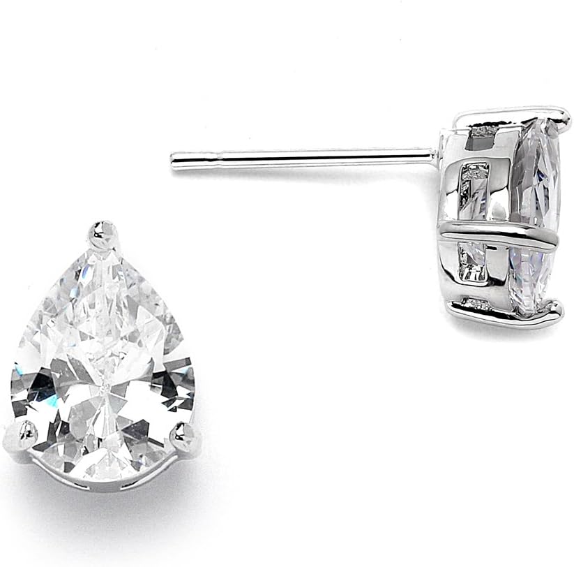 Mariell Cubic Zirconia Stud Earrings, Pear Shape CZ Crystal, 2 Carat Imitation Diamond Stud Earring - Image 6
