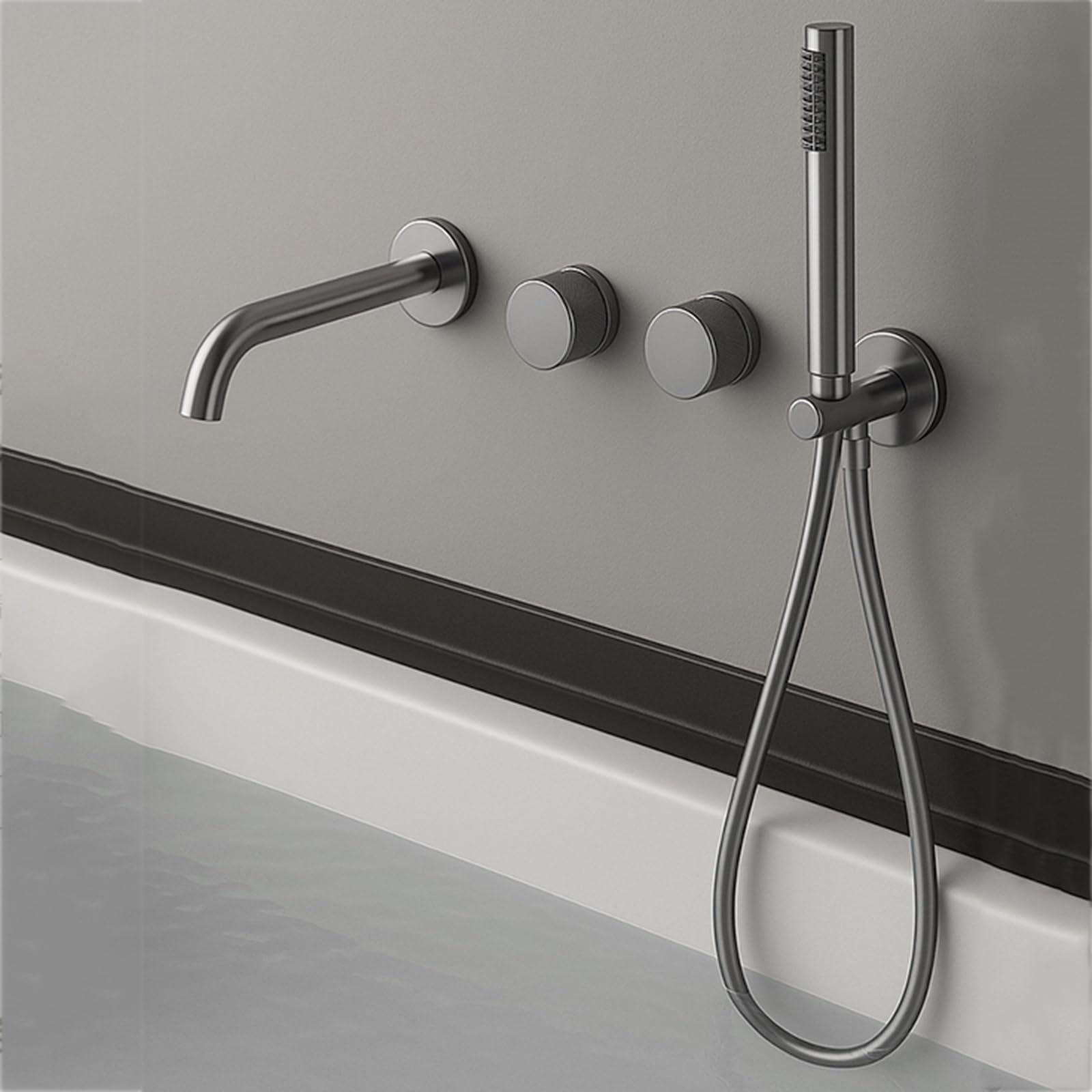 JYBNBBE Concealed Bath Mixer Tap Wall Mounted 360 Rotatable 2 Functions Hot and Cold Bath Mixer Taps with Shower Set Brushed Gold (Grey A)