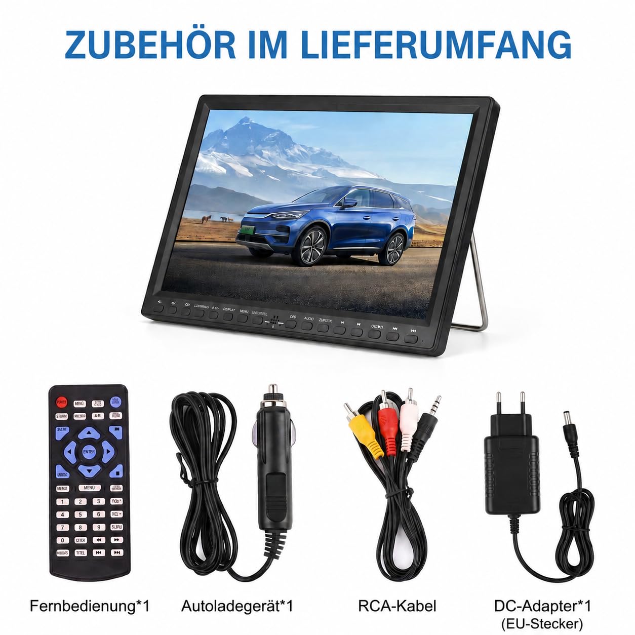 Tragbarer DVD-Player mit Kopfstützenhalterung, 14,1 Zoll großer schwenkbarer Bildschirm, DVD-Player für Auto, unterstützt 720P Video MP4, RMVB-Formate, regionenfreier wiederaufladbarer Akku, großer