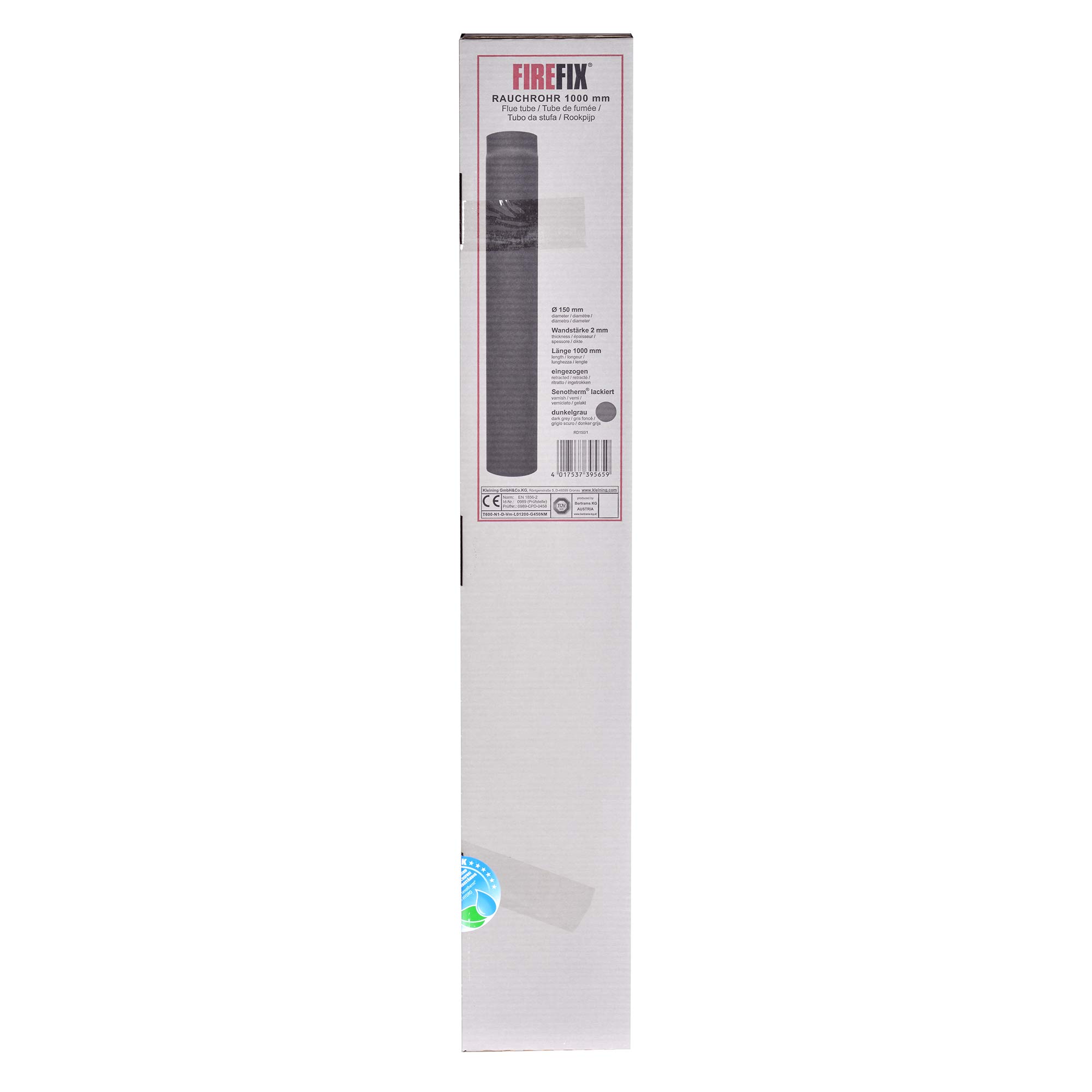 FIREFIX RD150/1 Ofenrohr aus 2 mm starken Stahl (Rauchrohr) in 150 mm Durchmesser, für Kaminöfen und Feuerstellen, Senotherm, dunkelgrau, 1000 mm lang