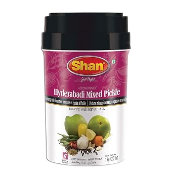 Shan Hyderabadi Mixed Pickle 35.27 oz 1000g - Hot and Spicy Mixed Vegetables Pickled in Oil - Perfect Accompaniment to Everyday Meals - Suitable for Vegetarians - Airtight Pet Jar