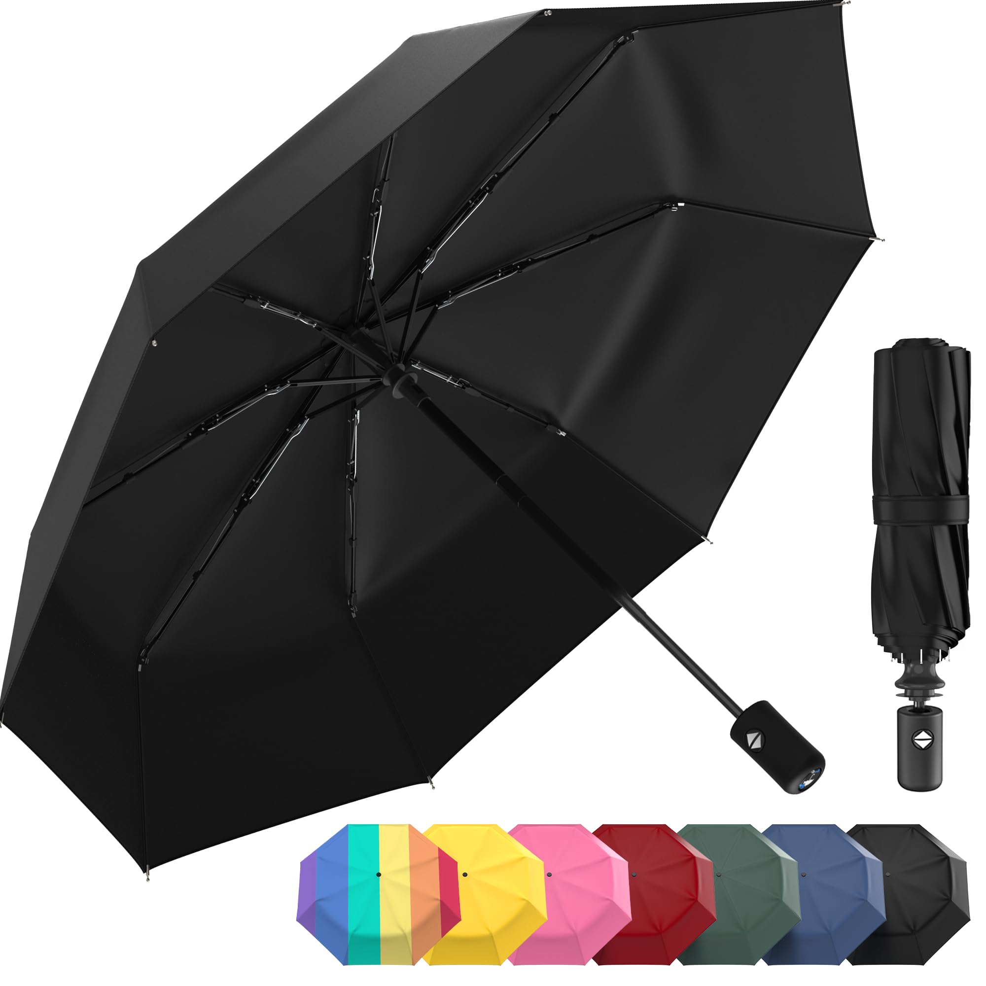 Rain-MateWindproof Compact Umbrellas for Rain - Strong Reinforced Fiberglass Rib Design & Auto Open & Close - Portable Folding Travel Umbrella - Lightweight & Packable for Women & Men, Easy CollapseGlobal Recycled StandardGlobal Recycled StandardGlobal Recycled Standard