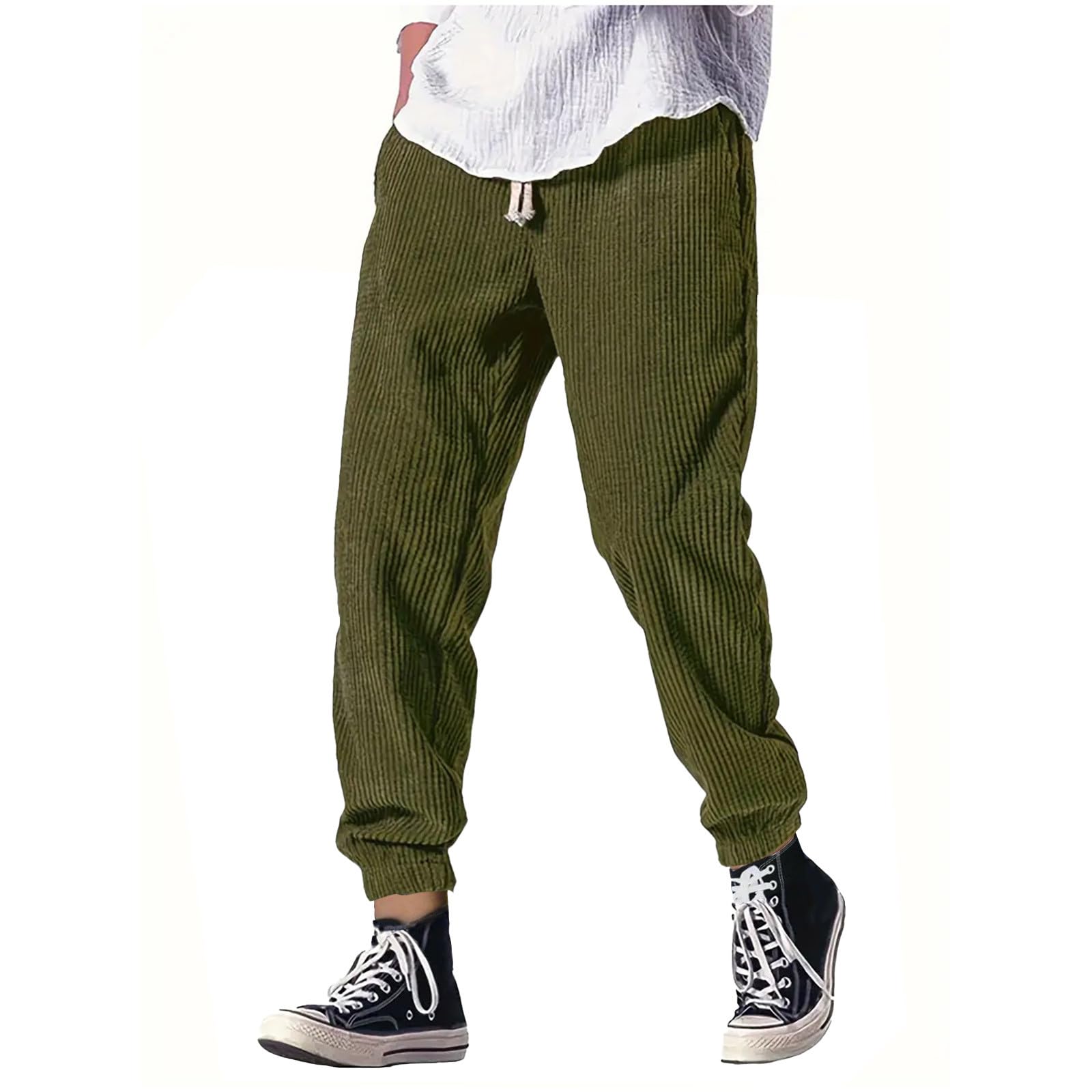 Pantaloni Baggy Uomo Primavera, Pantaloni Uomo Eleganti in Velluto A Coste Largo Taglio Dritto, Modello con Vita Elasticizzata E Cordino, Casual Pantalone Giapponesi Colore Solido
