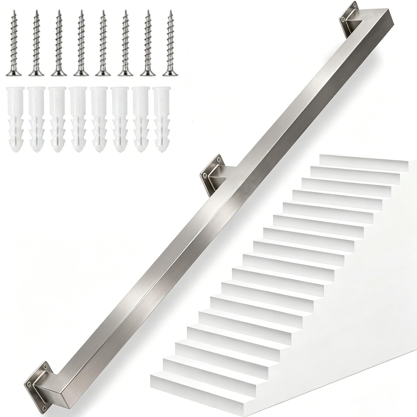 Sxbhdm One Color Staircase Handrail - Complete Kit. 1Ft -20Ft Stainless Steel Staircase Banister Hand Rails For Indoor & Outdoor Wall Mount Support, Safety Grab Rail(18Ft/540Cm)