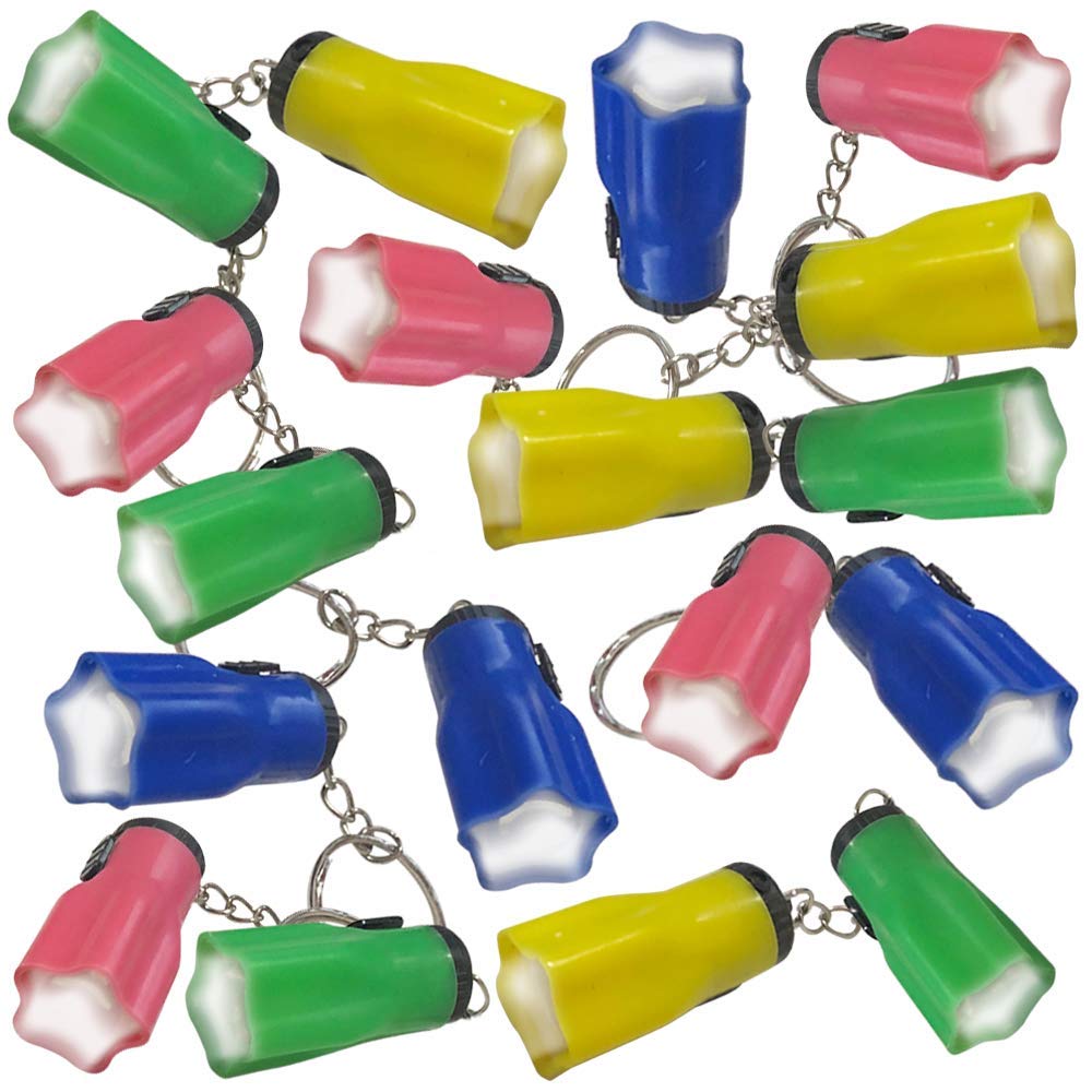 ArtCreativity Star Shaped Flashlight Keychains, Pack of 24, LED Key Chains in Assorted Colors, 1.5 Inch Durable Plastic Keyholders, Birthday Party Favors, Goodie Bag Fillers for Kids