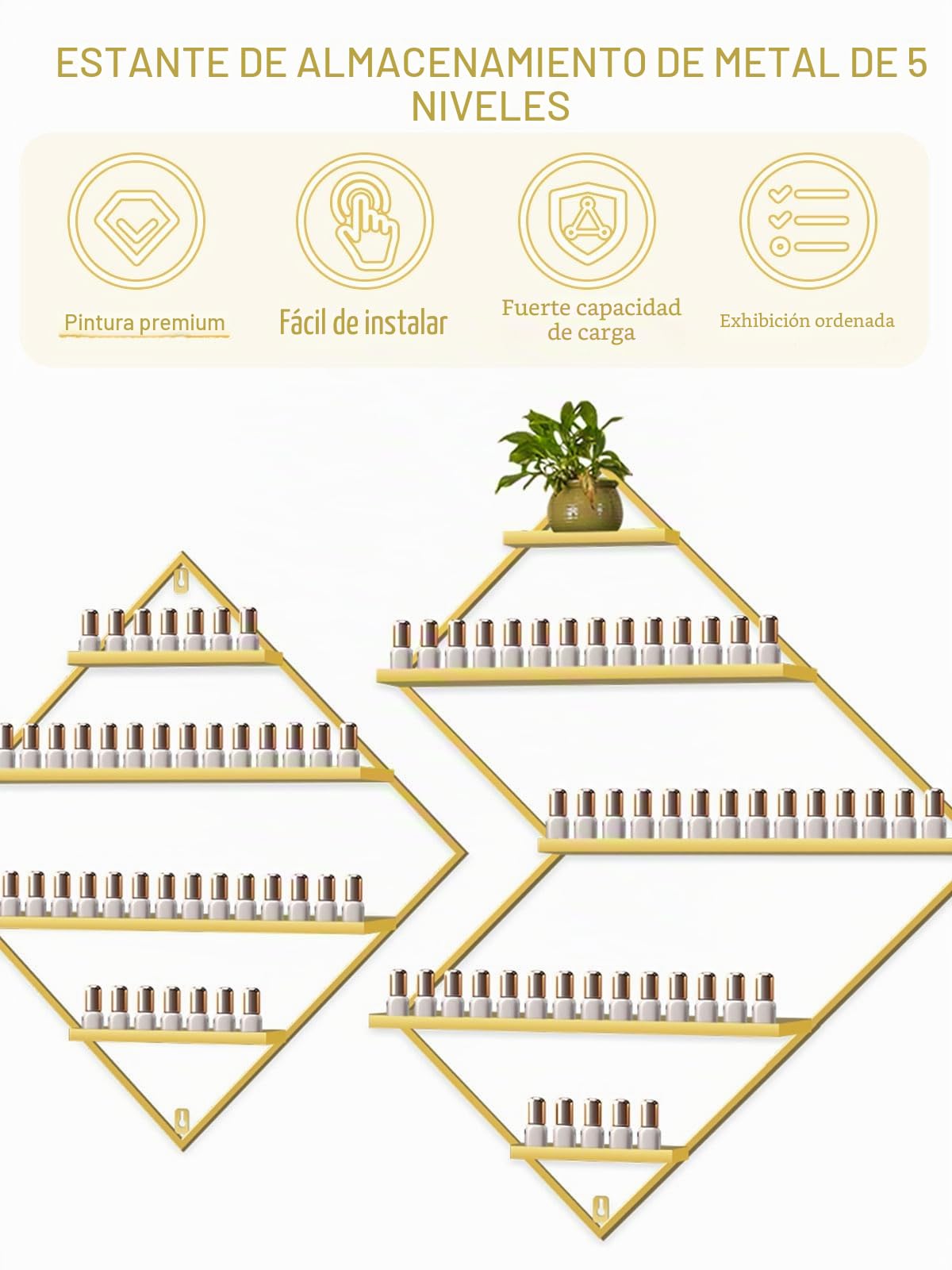 Kalolary 3 Piezas Organizador Metálico para Esmaltes Uñas, Estante Exhibición Dorado Vitrinas Cosméticos Estante Pared Perfume Lápiz Labial Organizadores Aceite Esencial Hogar SPA Salón Uñas Tienda