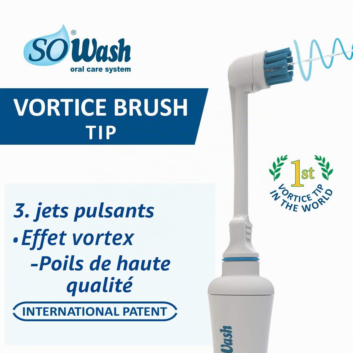 Jet dentaire SOWASH TRIO, Se connecte au robinet, Hydropulseur Dentaire Sans piles ni électricité, 1 tête Vortice + 1 tête de Vortice Brush + 1 tête Hydrojet, Produit italien