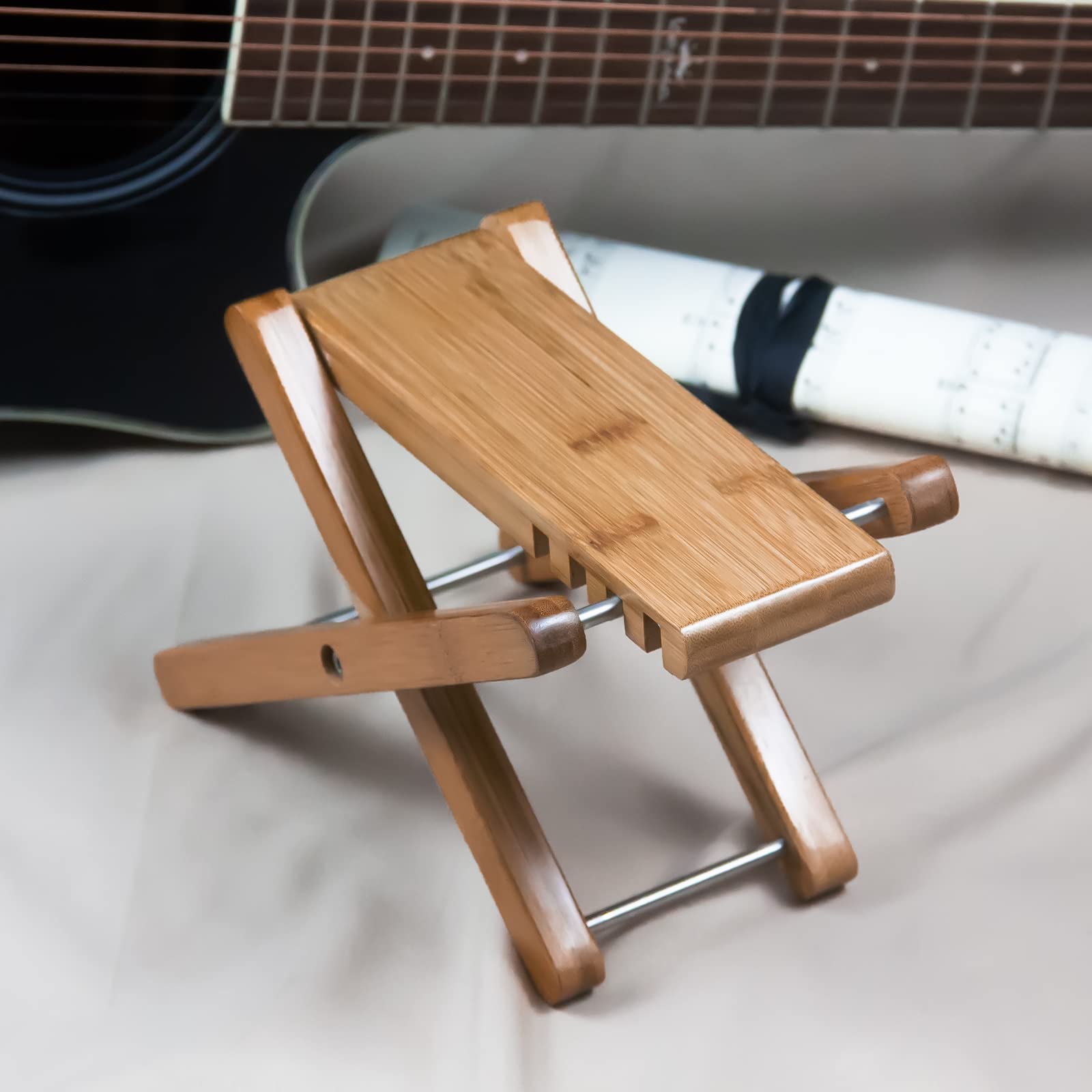 KVMORZE Guitar Foot Stool, Folding Bamboo Footstool, 4
