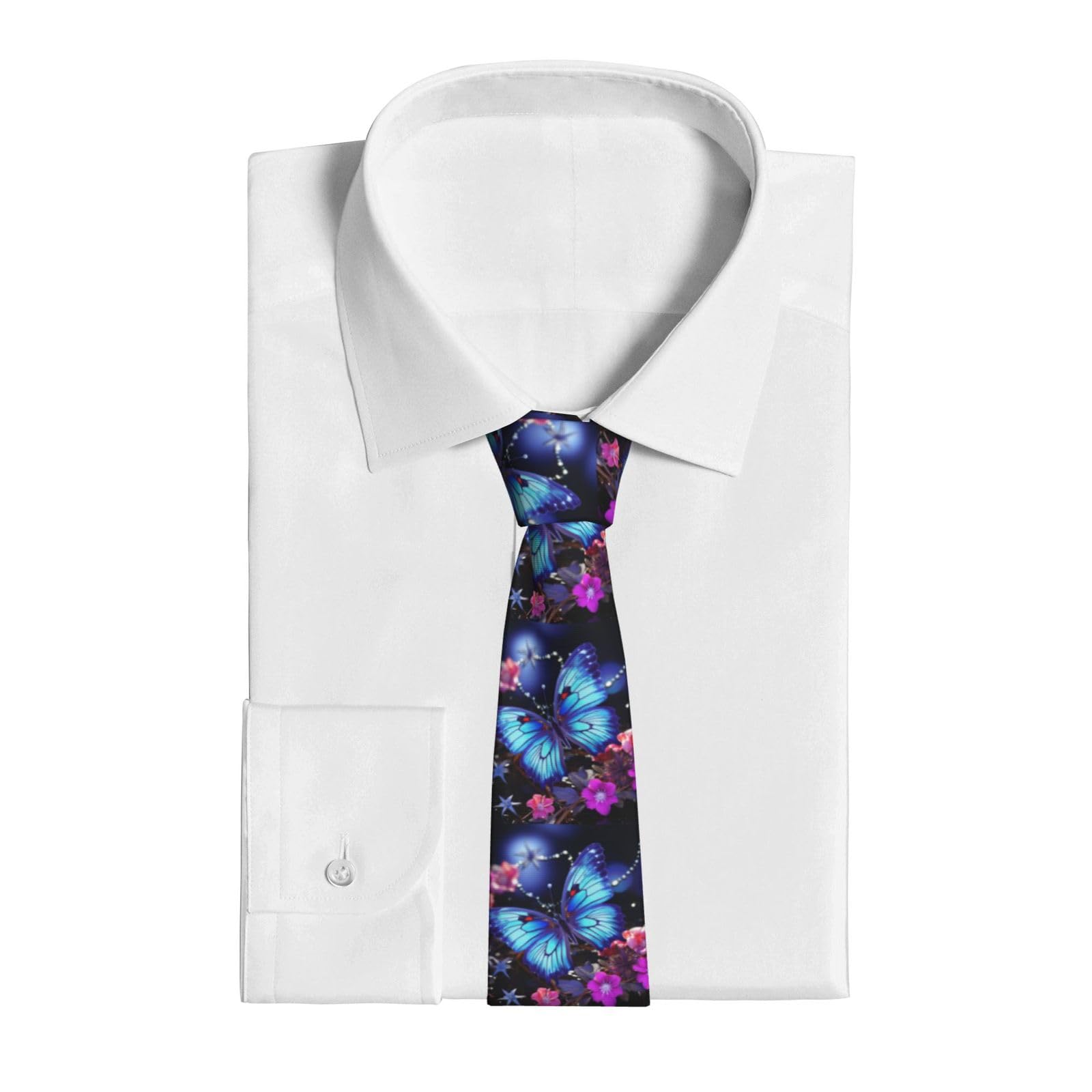 Wsoihfec Unisex Black Beauty Butterfly Print Tie Men's Silk Ties Skinny Tie Formal Business Wedding Necktie For Men, One Size