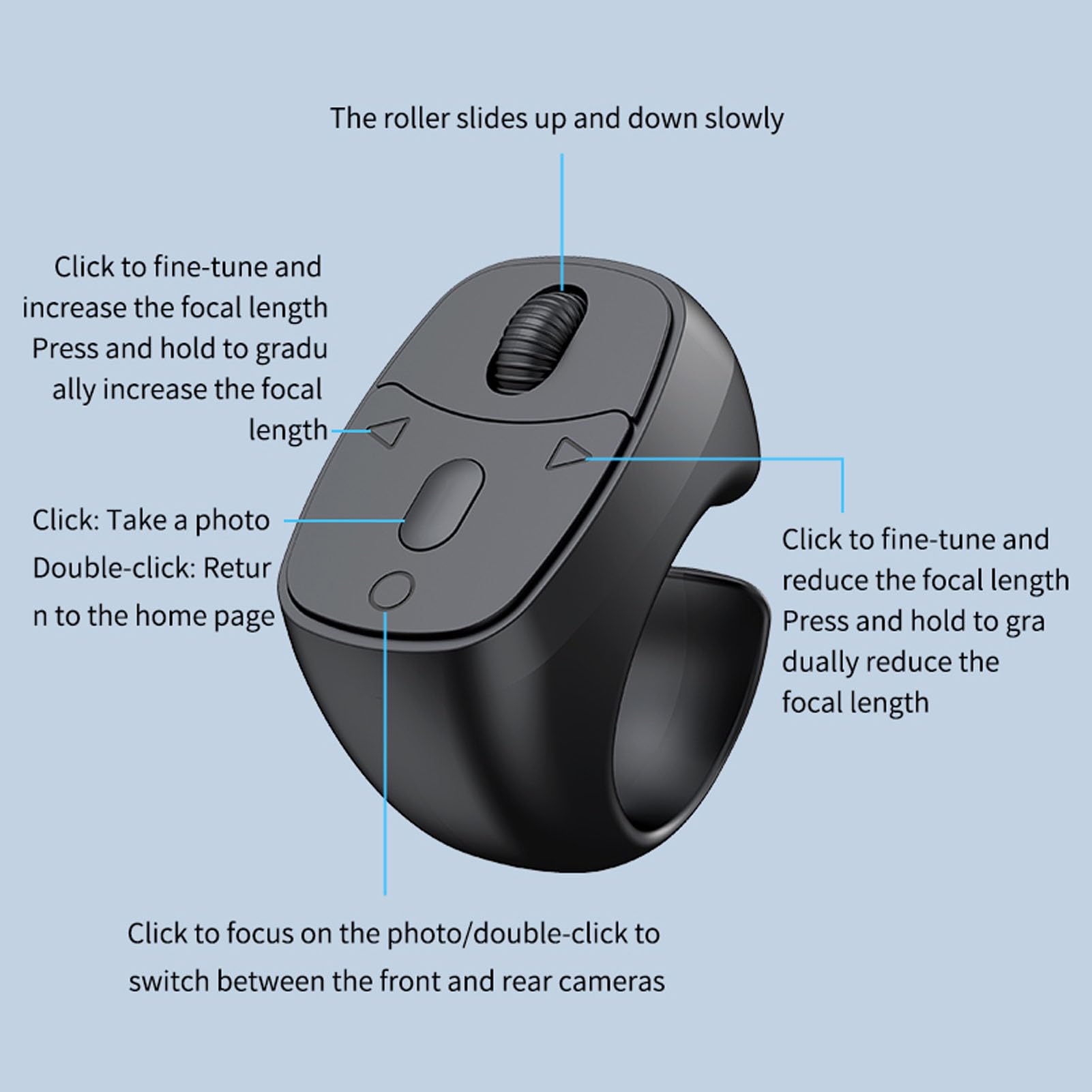 Bague De Défilement À Distance, Souris Bague, Télécommande Bluetooth 5.3 pour Application De Lecture Électronique, Appareil Photo, Enregistrement Vidéo, Universelle (Black)