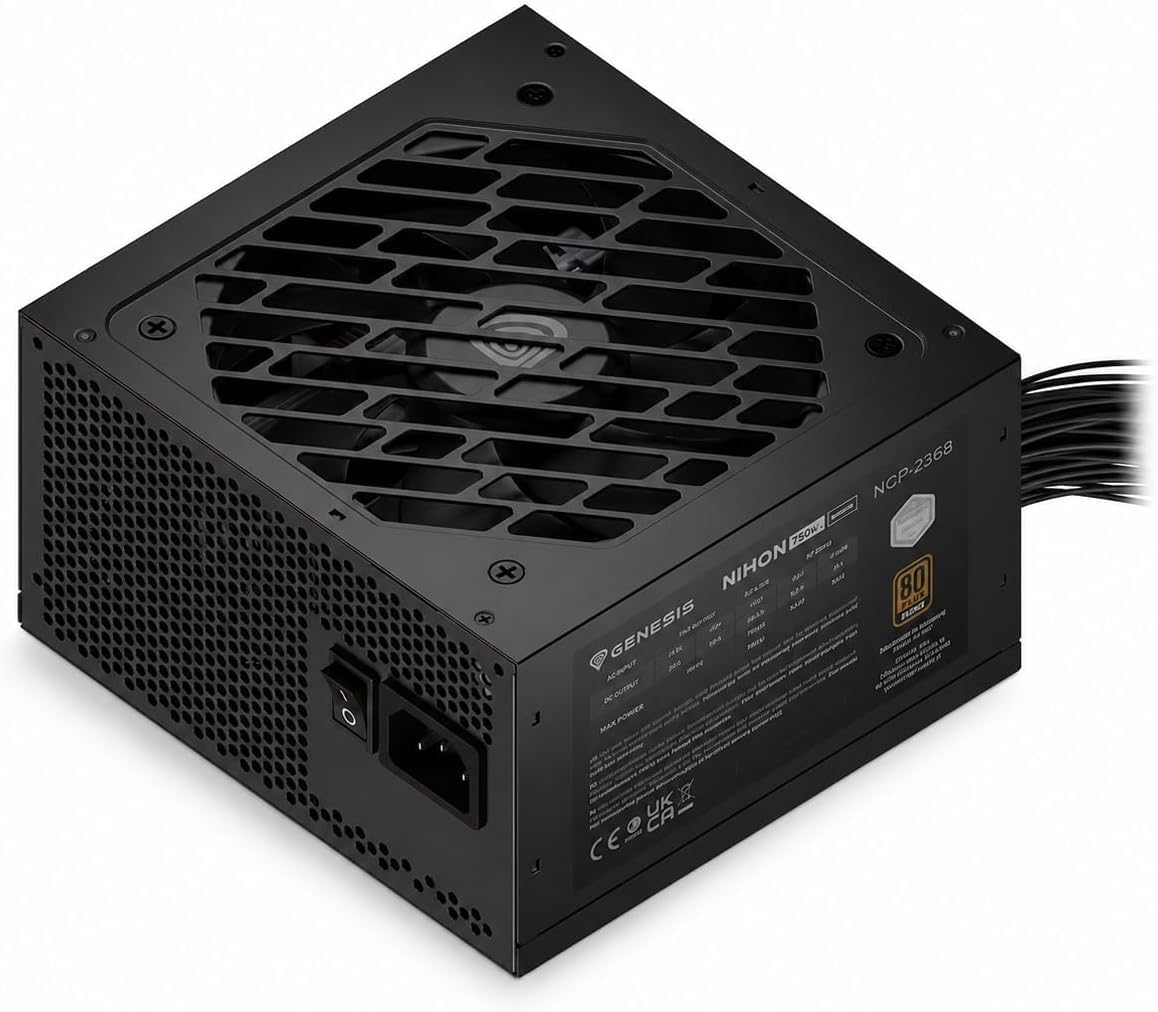 Genesis Nihon 750NM Schwarz PC Netzteil 750W, ATX 3.1 Netzteil 80 Plus Bronze, Cybenetics Silver, 12V-2x6, 120mm FDB Lüfter, 8X SATA, 3X PCI-E, Non-modular