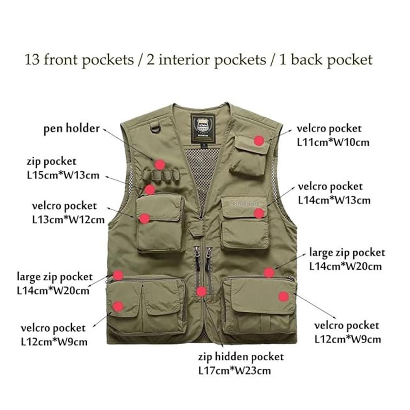 Wygwlg Gilet da Uomo Senza Maniche in Rete con Cerniera e Tasche Multiple