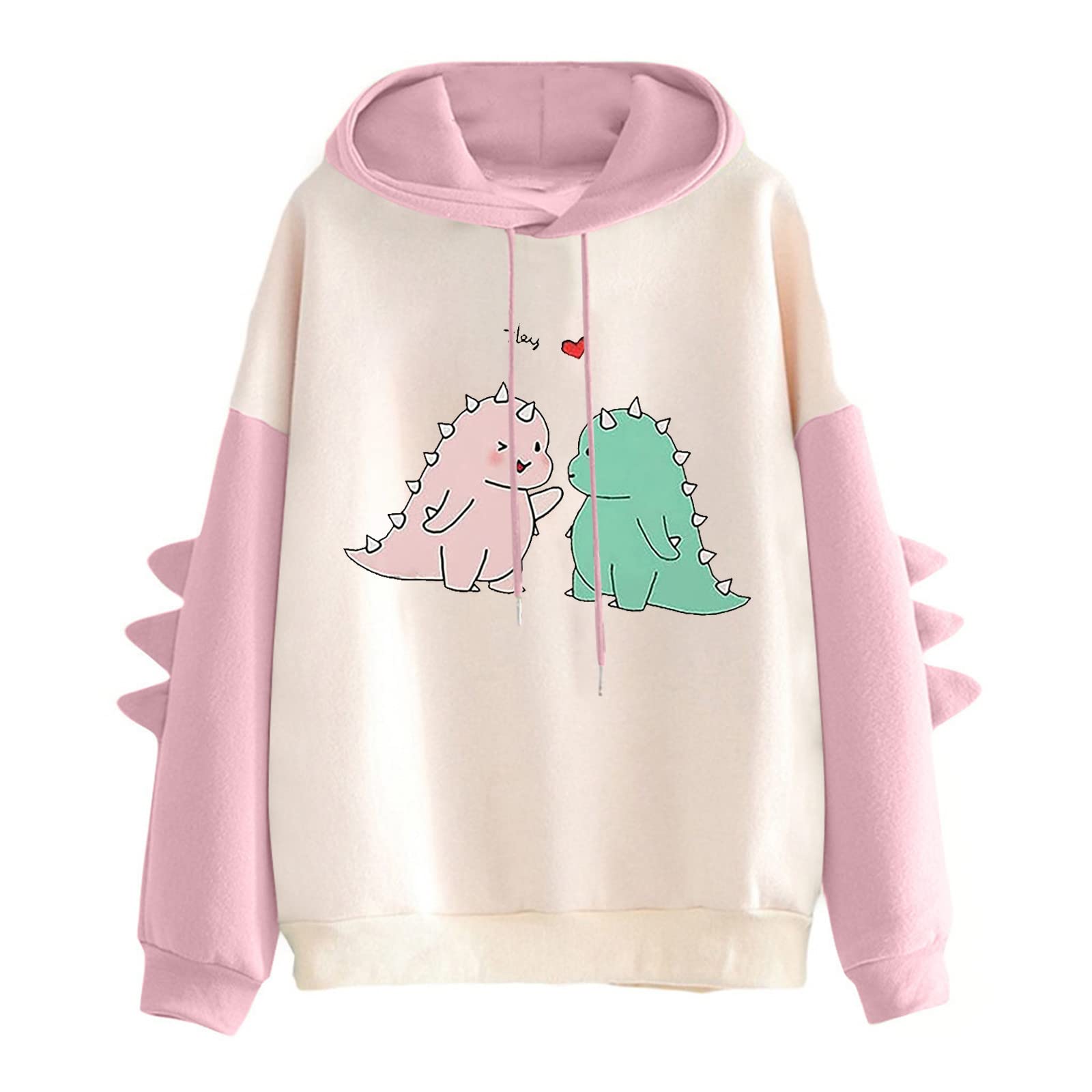 gbyLJFWomen's Dinosaur Sweatshirt Long Sleeve Colorblock Patchwork Tops Cartoon Cute Hoodies Teens Girls Casual Pullover