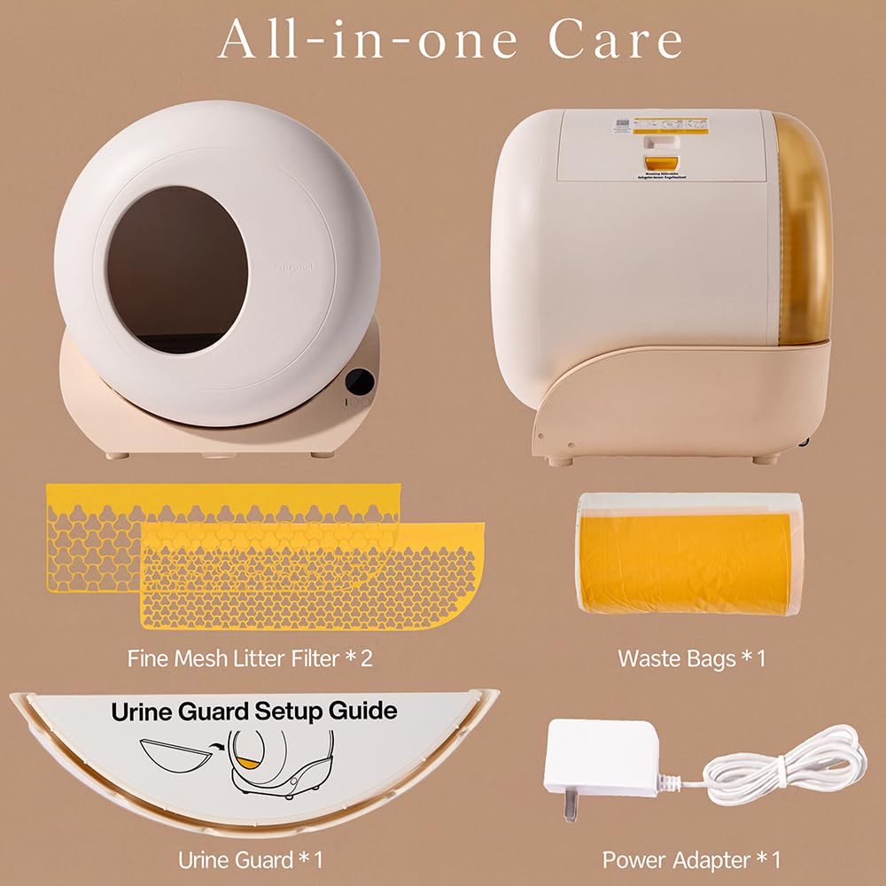 Furrytail Lettiera autopulente per gatti con luce notturna, colore: bianco | Controllo degli odori, interno spazioso e grande capacità del cestino, include 40 sacchi per rifiuti