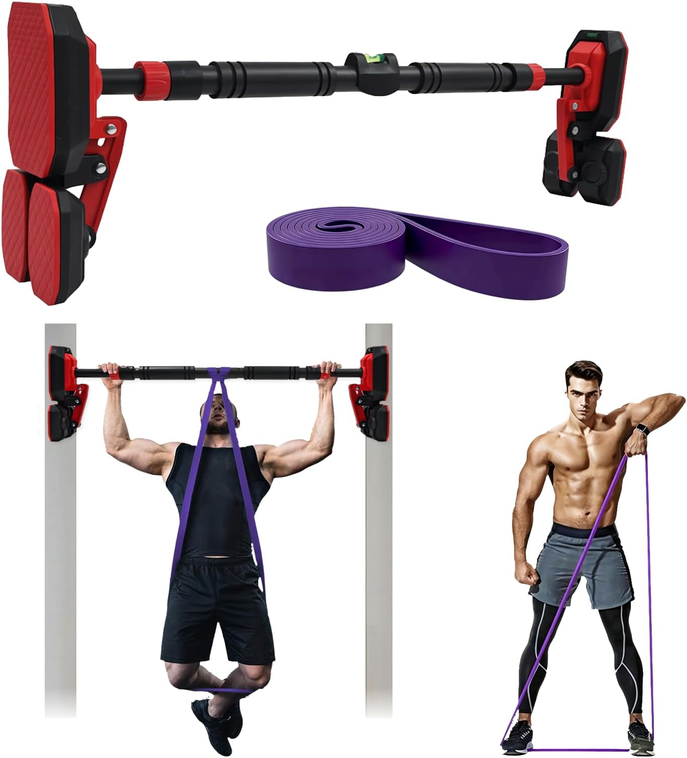 Pull Up Bar Doorway: Adjustable Heavy Duty Chin Up Bar with No Screws Installation, 200kg Load Capacity & Resistance Band for Home Gym Fitness