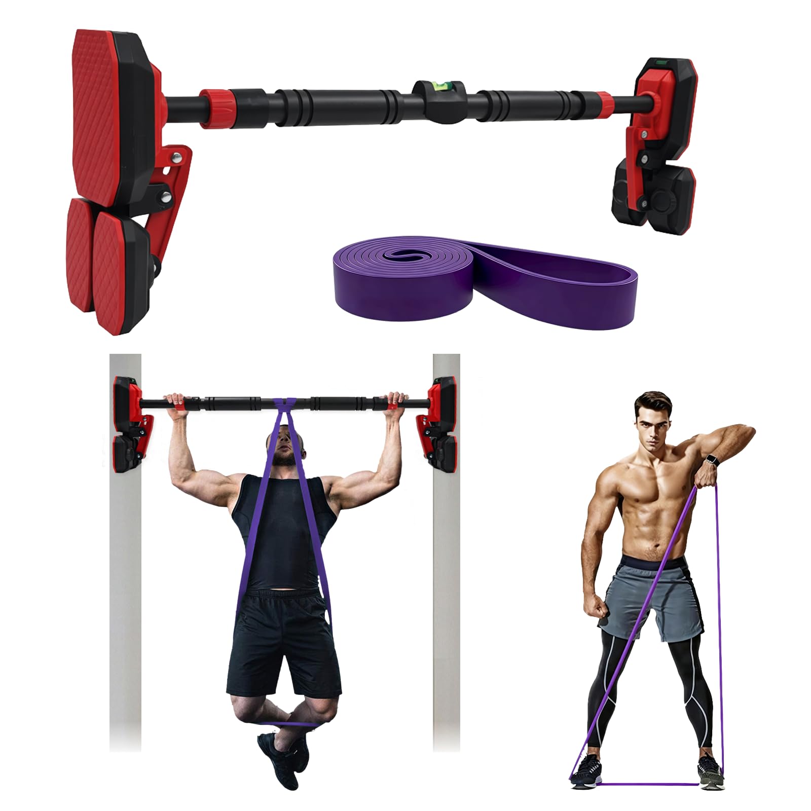 KAIDIDA Pull Up Bar Doorway: 75-95cm Adjustable Heavy Duty Chin Up Bar with No Screws Installation, 200kg Load Capacity & Resistance Band for Home Gym Fitness