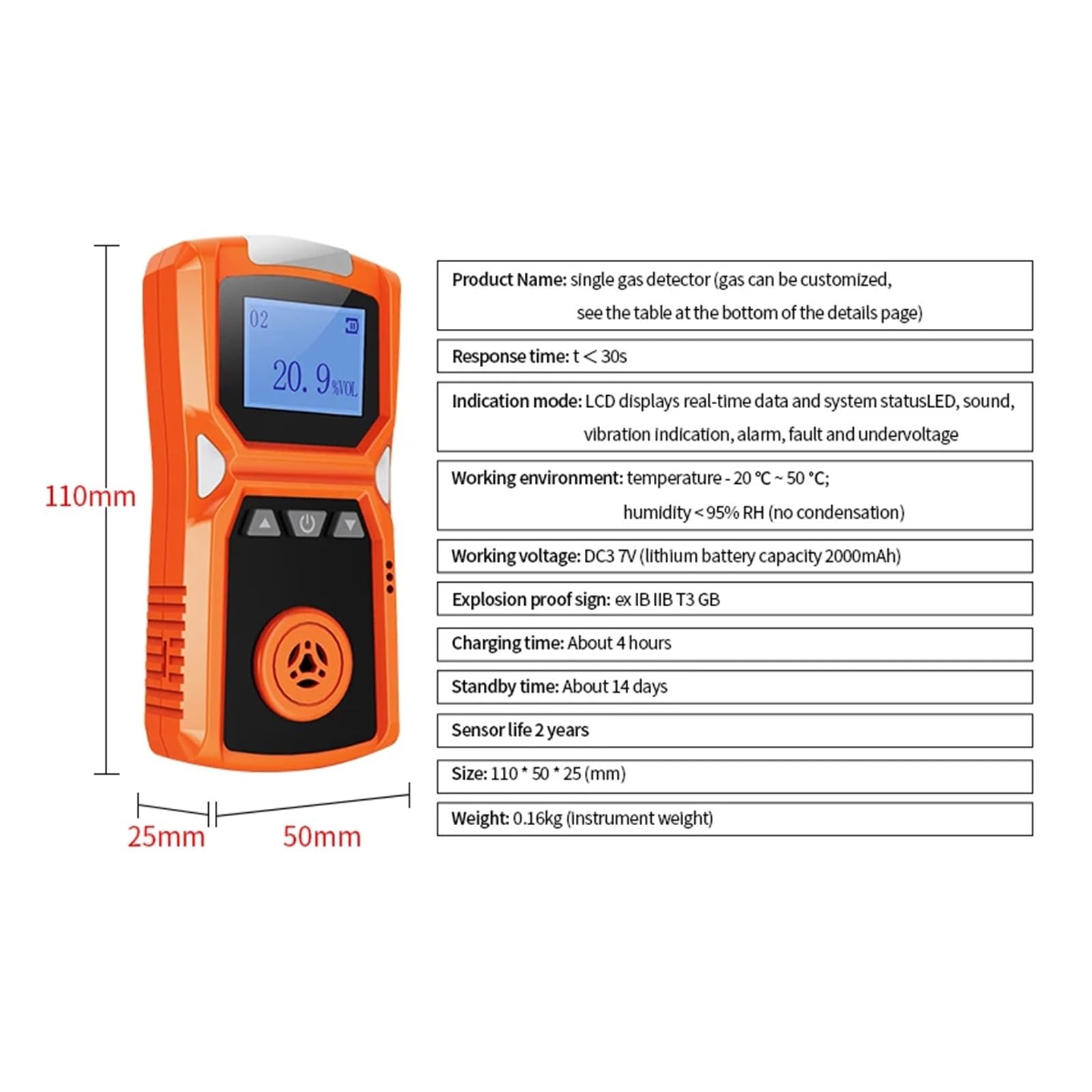 ADKS-1 Rilevatore di gas ossigeno portatile Analizzatore del misuratore O2 Ossigeno nell'aria Misuratore concentrazione sensore 0-30% VOL(Oxygen Detector)