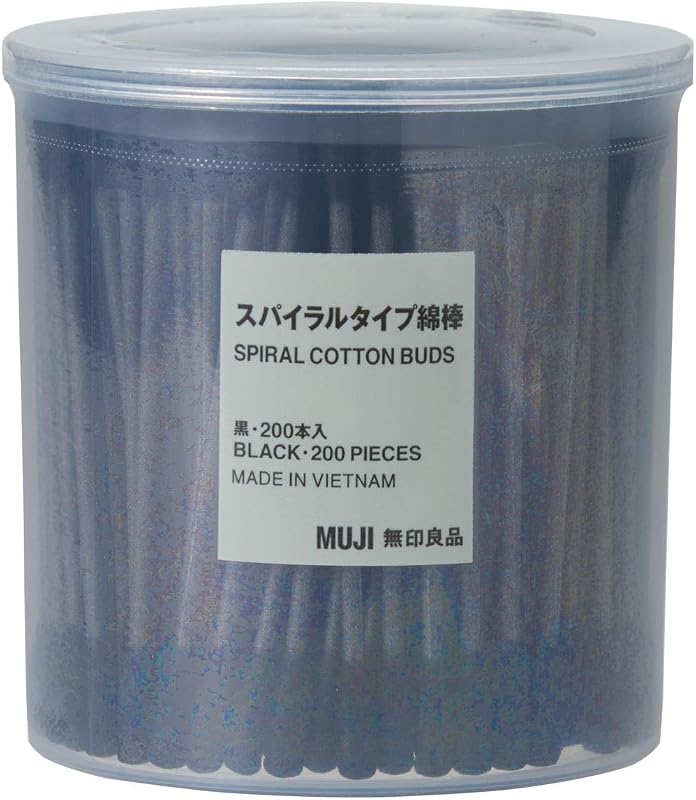 Hastes de algodão pretas MUJI com ponta espiral, 200 unidades
