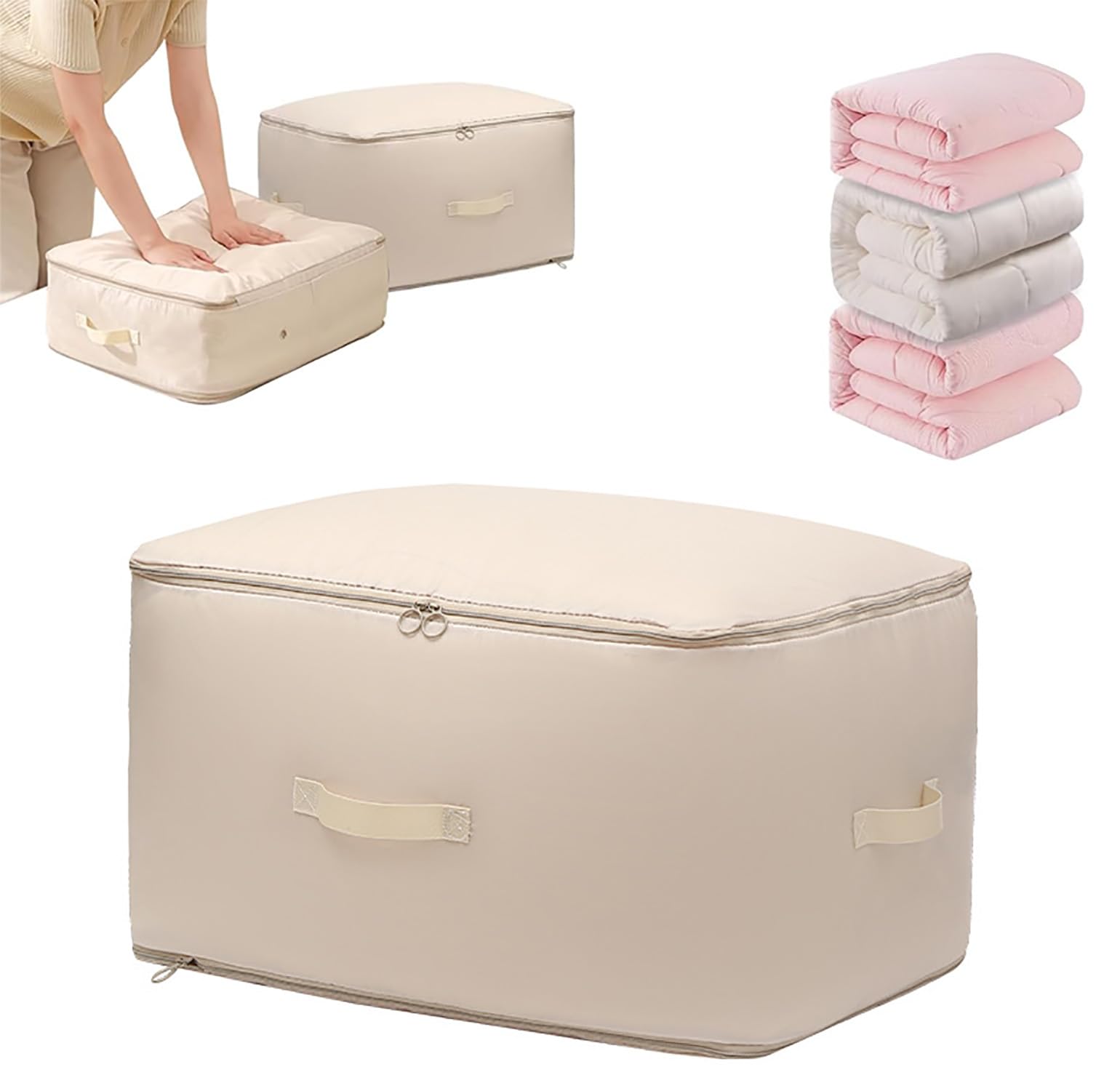 double layer compression packing cubes for suitcases, luggage organizer bags for travel (extra large, beige)