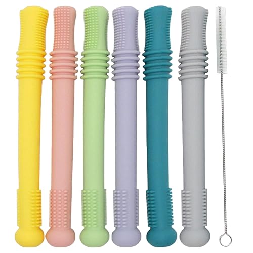 Mordedor hueco (paquete de 6) Juguete de paja masticable para niños pequeños Tubo de silicona para bebés Sin BPA, apto para congelador, apto para