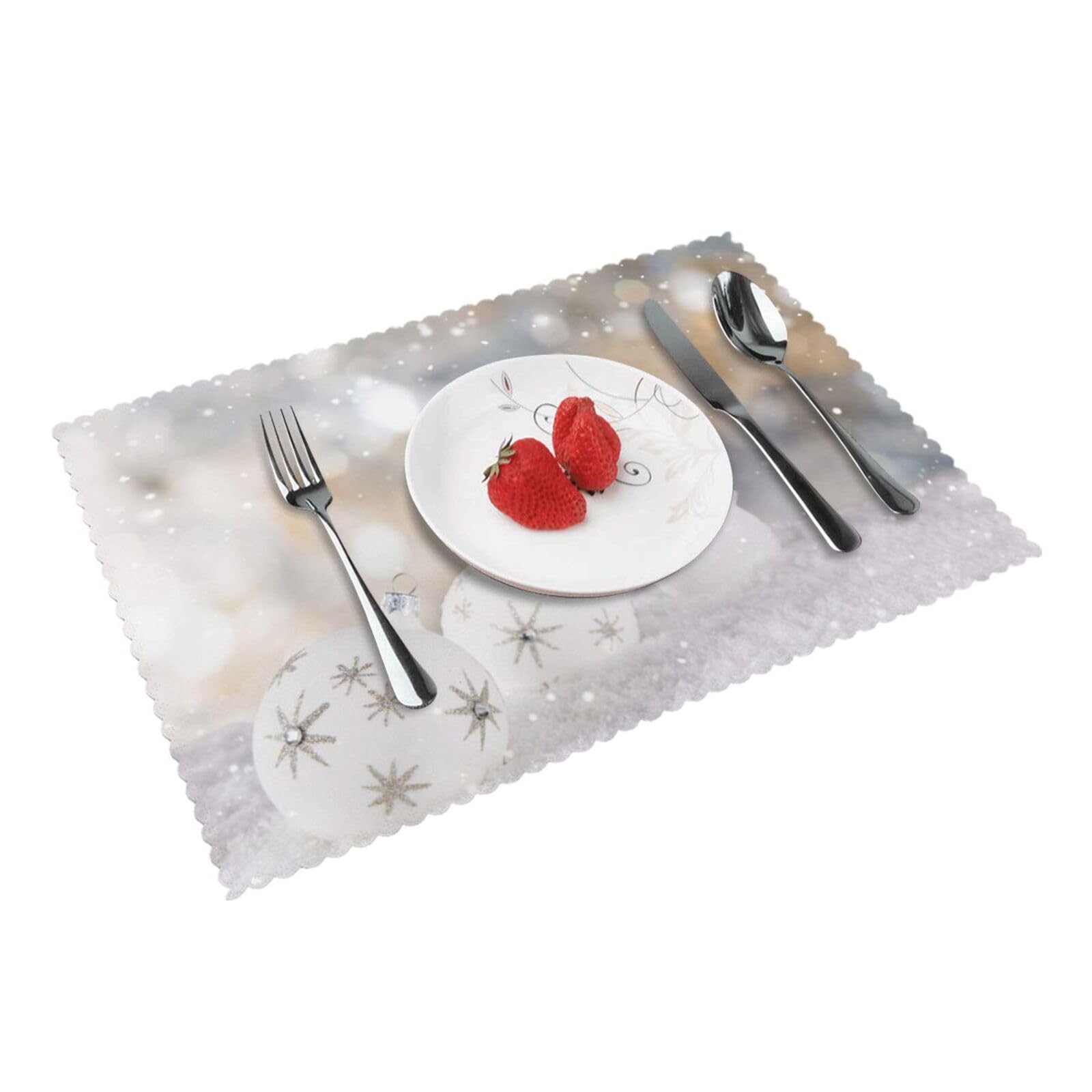 White Xmas Balls Printed Placemats Set of 4 PCS Washable Placemat for Kitchen Table Heat-resistant Table Mats 45x30 CM