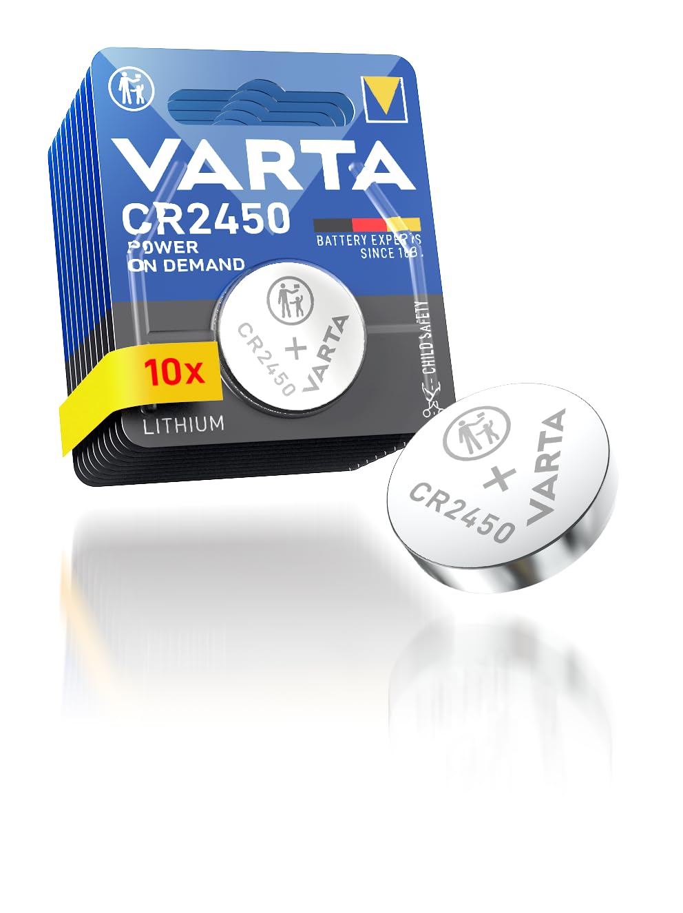 VARTA Piles Bouton CR2450, Lot de 20, Power on Demand, Lithium, 3V, Emballage sécurisé pour Les Enfants, pour Les appareils Smart Home, clés de Voiture et d'autres Applications