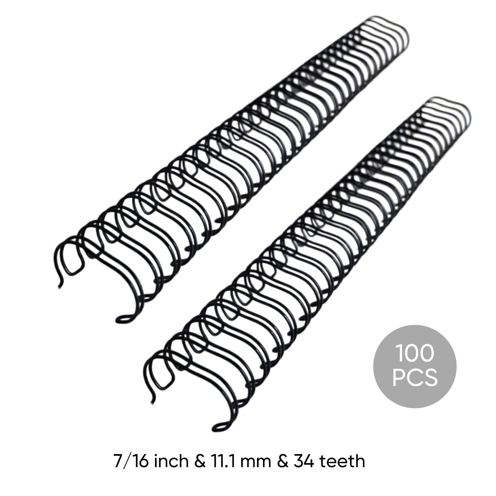 100 dorsi a doppio anello in metallo nero, 7/16 in 11,1 mm, bobina a doppio anello per notebook da 80 fogli, rilegatura documenti da ufficio, 34 fori