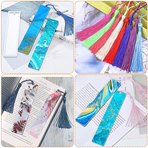 Bookmark Mold With Tassles, Caffox Bookmark Mold Kit With 100Pcs Bookmark Tassels Bulk And 10Pcs Rectangle Silicone Bookmark Mold For Epoxy Resin Casting #TOP1