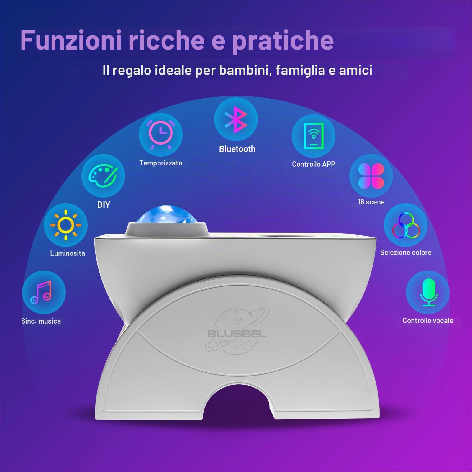 Blubbel Proiettore Smart LED per Cielo Stellato, Laser Blu Proiettore WiFi Starlight, Luce Notturna Galaxy 3D, Controllo App/Vocale, Starlight Galaxy, Compatibile con Alexa/Google, Regalo