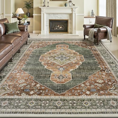 Engiw-Sage Green 5x7 Area Rugs for Living Room Bedroom Dining Room Rug Washable Carpet Rugs Farmhouse Vintage Traditional Distressed Non Slip Rust Mint Light Green/Sage 5' x 7' (Rectangular)