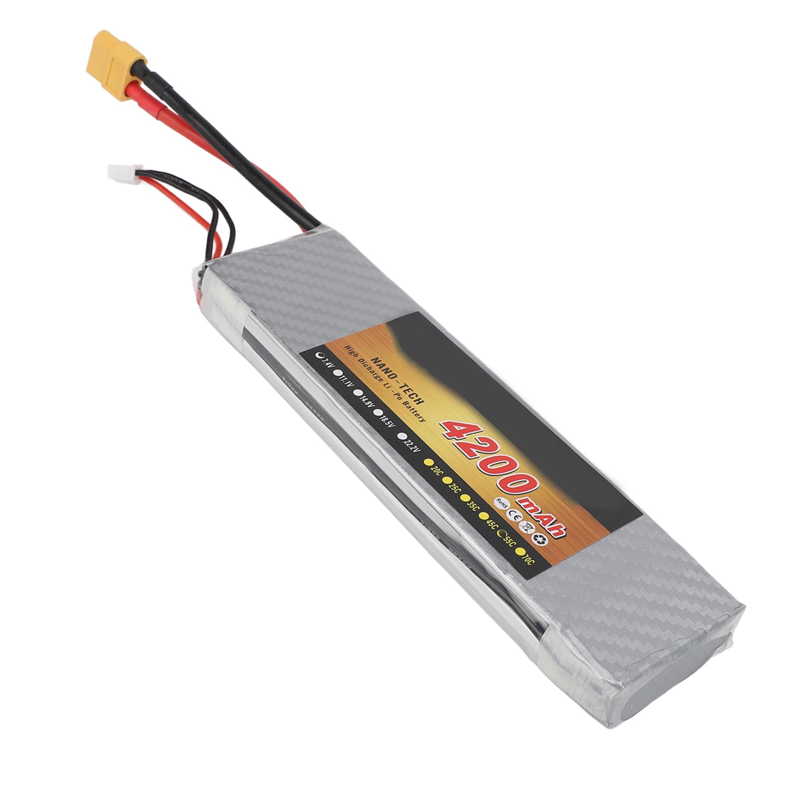 Batteria al litio RC, realizzata con custodia rigida, 7,4 V 2S 4200 MAH 55 C Lipo Batteria per RC Auto Aereo Elicottero Drone Usw
