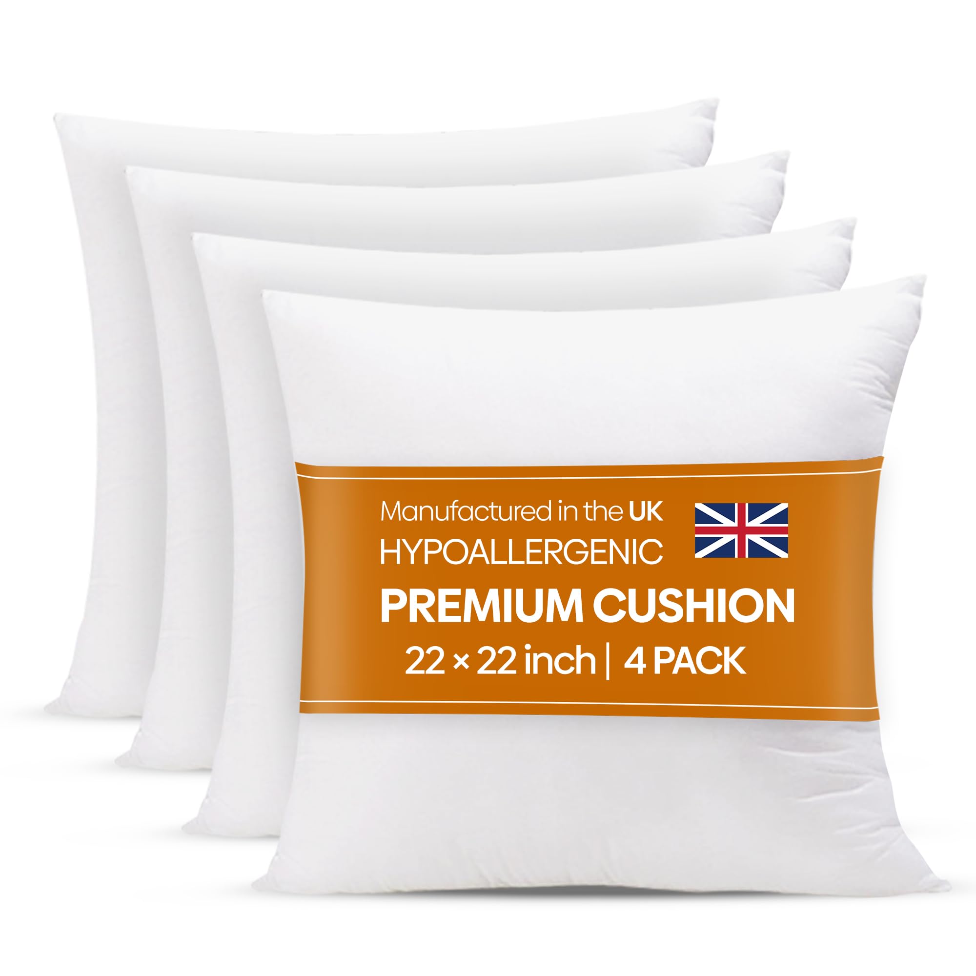 Oliver Bedding Hypoallergenic Premium Cushion inserts 4 Pack, Hollowfibre Stuffed Square Cushion Pillows for Sofa and Bed, Comfortable Anti Allergenic Pad Stuffer Insert Square Pillow (22" x 22")