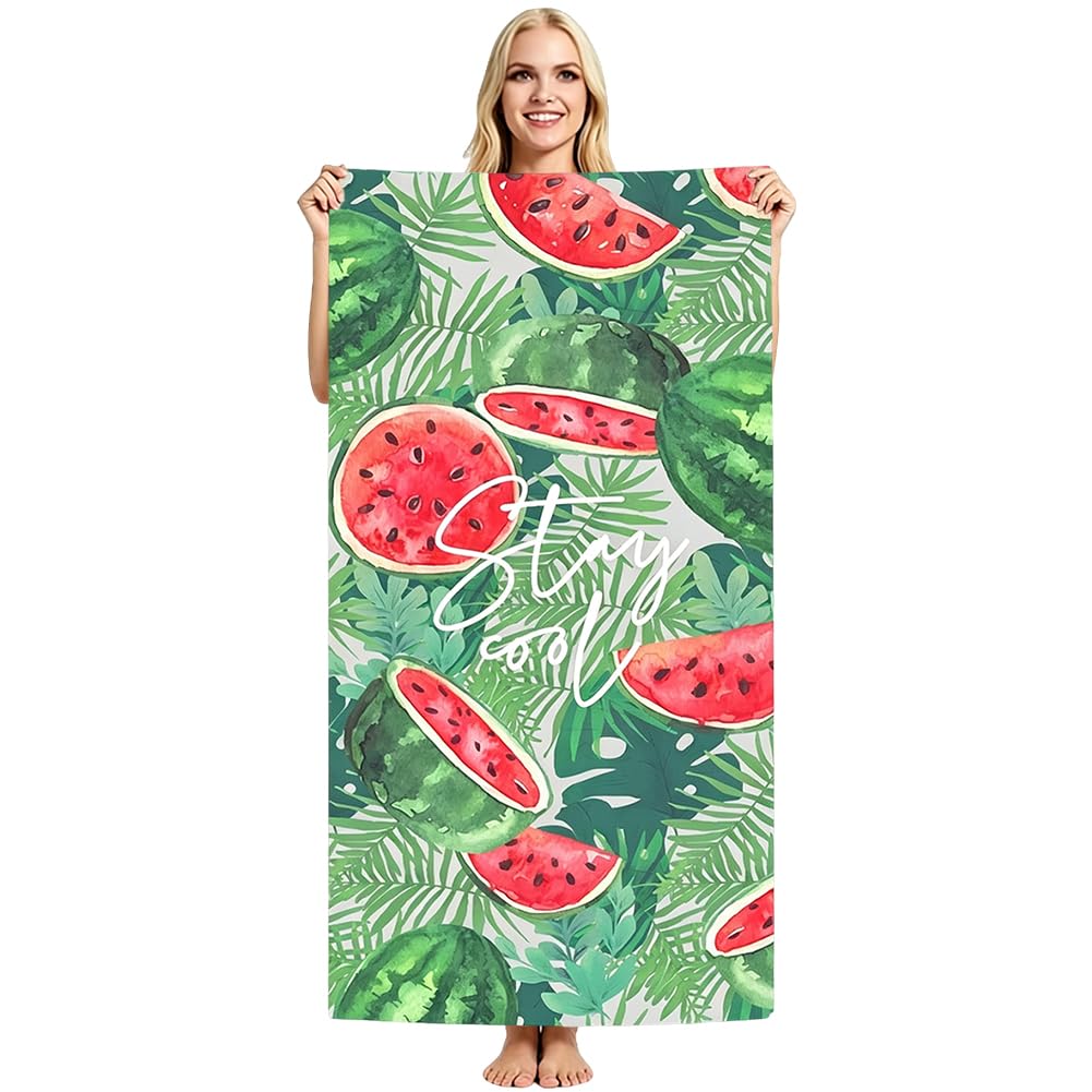 MIFKLMV Extra Large Beach Towel, Quick Dry Microfibre Printed Beach Towels, Super Absorbent Beach Towel, Sand Free Microfiber Towels for Swim Yoga Pool Beach Accessories, 160x80cm, Watermelon