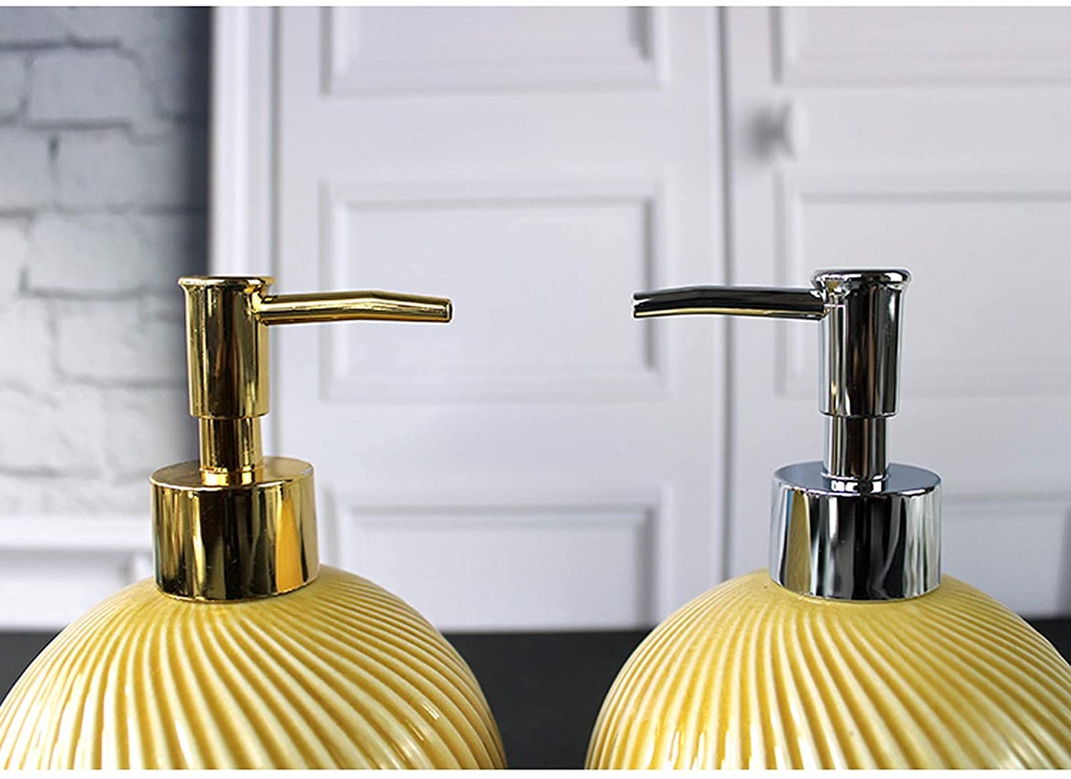 Dispenser di sapone per le mani ricaricabile per il bagno dell'hotel, creativo, in ceramica goffrata, con flacone di sapone, erogatore di lozione, erogatore di sapone per hotel, erogatore di bagno min