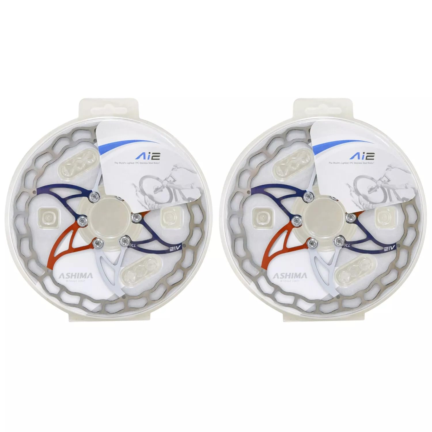 ASHIMA Ai2 ARO-09 Lightest Disc Brake Rotor 160mm 73g, Multi-Color: RD/BU/WH, AS2369-N