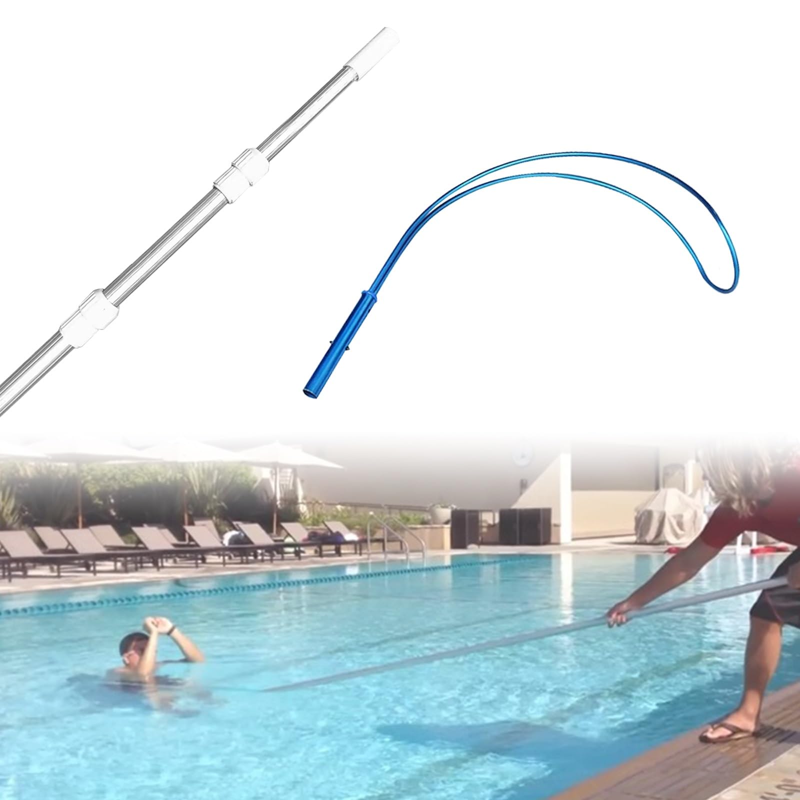 Gancho telescópico de rescate para piscina azul para evitar riesgos en emergencias