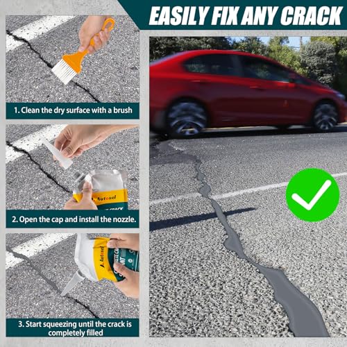 Autosel Self-Leveling Cement Crack Filler, Fast Drying Concrete Crack Filler, Gray Asphalt Crack Filler, Waterproof Concrete Crack Repair Sealer for Sidewalks, Driveways, and Foundation Cracks -7 Pack