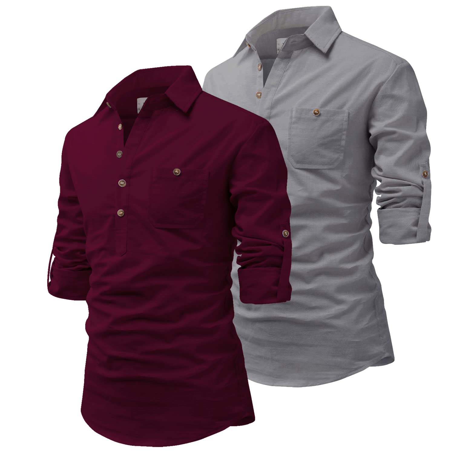 univibe Full Sleeve Casual Spread Collor Slim Fit Short Kurta for Men (Pack of 2)-picture-50
