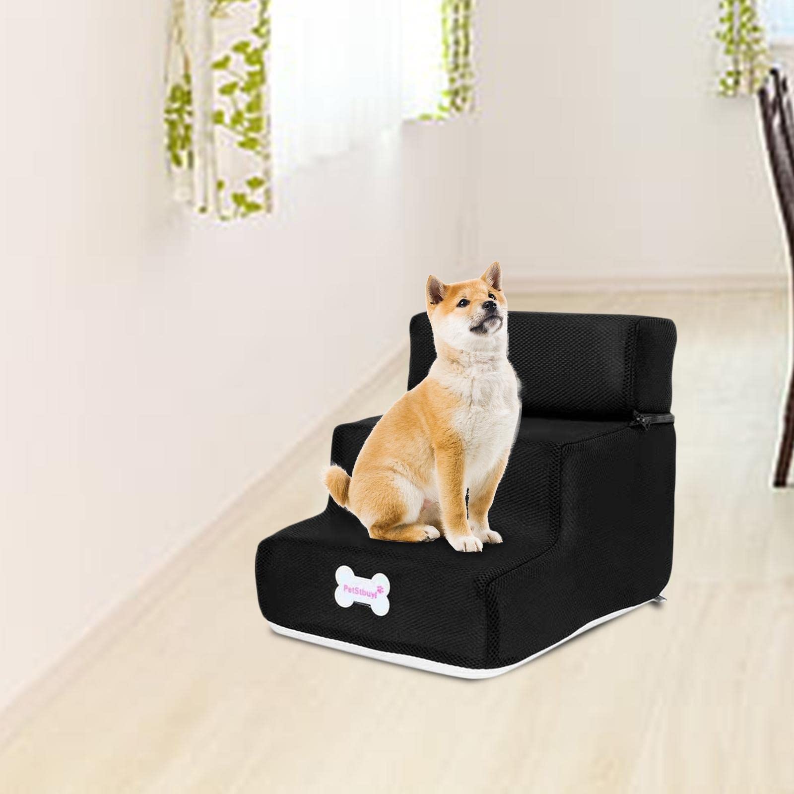 Scaletta per Animali Gradini Cani Gatti Letto Divano Cuccia Spugna Antiscivolo Lavabile Rivestimento Traspirante Tre Livelli Adattabili Supporto,