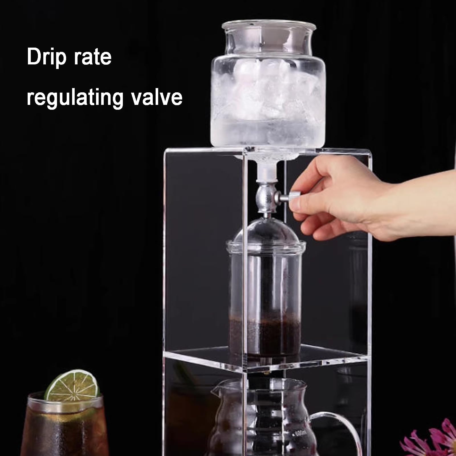 Wieża do kawy Cold Brew, ekspres do kawy z regulowaną prędkością kapania, akrylowy stojak i szklany dzbanek 600 ml, sprawia, że 2-4 filiżanki do domu i kawiarni