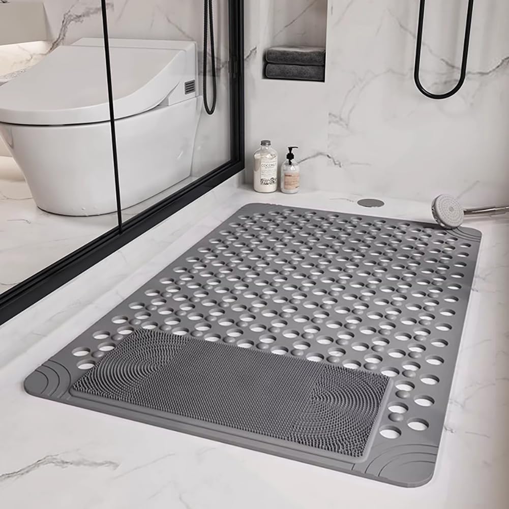 Tappetino Doccia Antiscivolo 90x60cm,Tappeto Doccia Antiscivolo Massaggiante,Tappetino Antiscivolo Doccia con Ventose e Fori di Drenaggio,Resistente alla Muffa,per Doccia,Vasca e Bagno (Grigio)