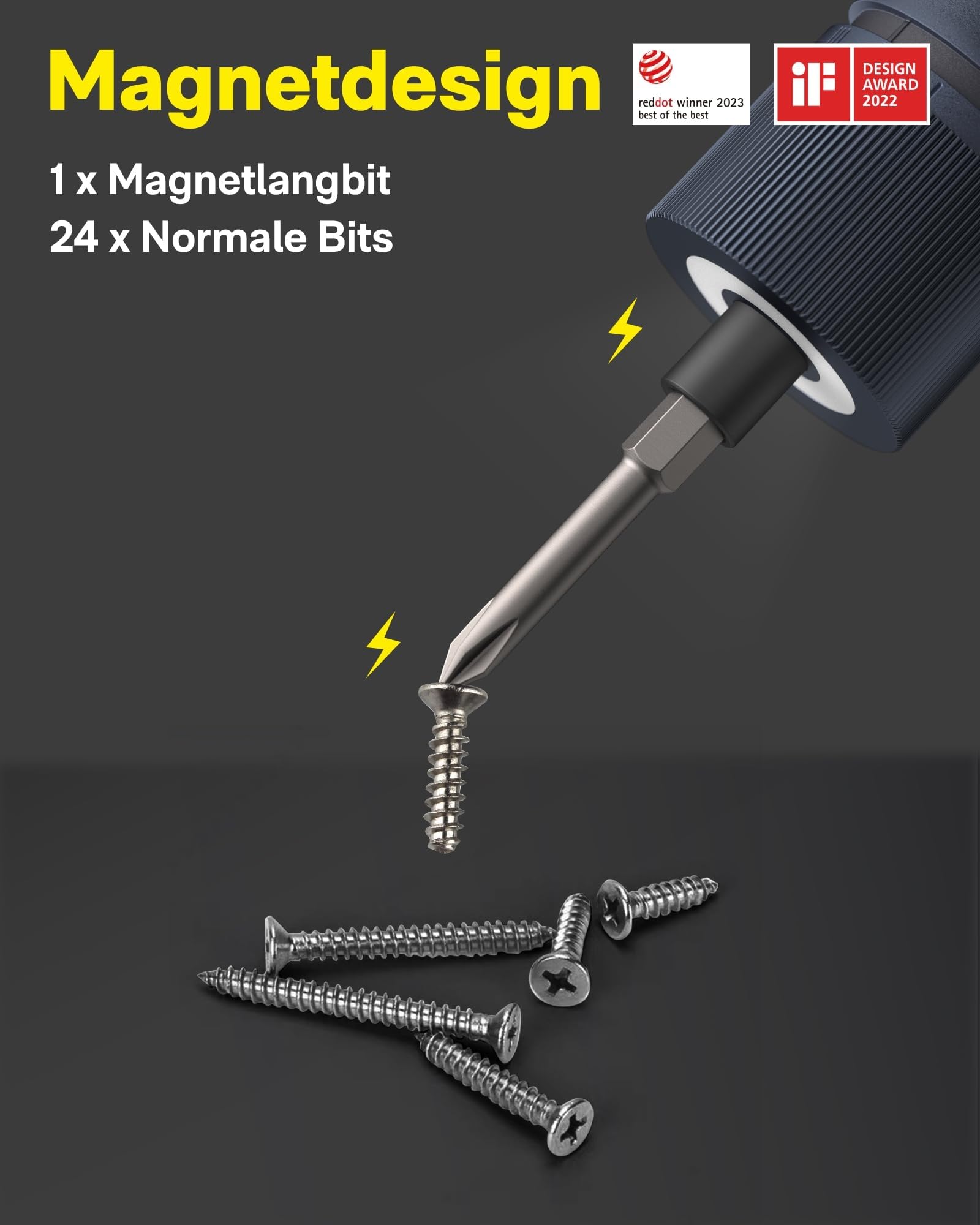 HOTO Elektrischer Schraubendreher Set mit 25 Magnetische Bits, LED-Licht