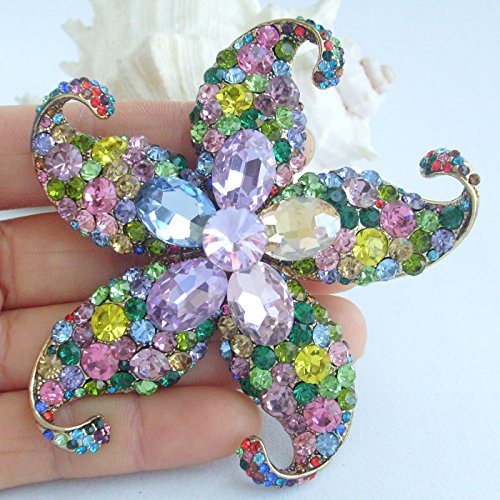 Image of Charming 3.15 inch Austrian Crystal Starfish Brooch Pin Pendant Wedding Prom BZ4824