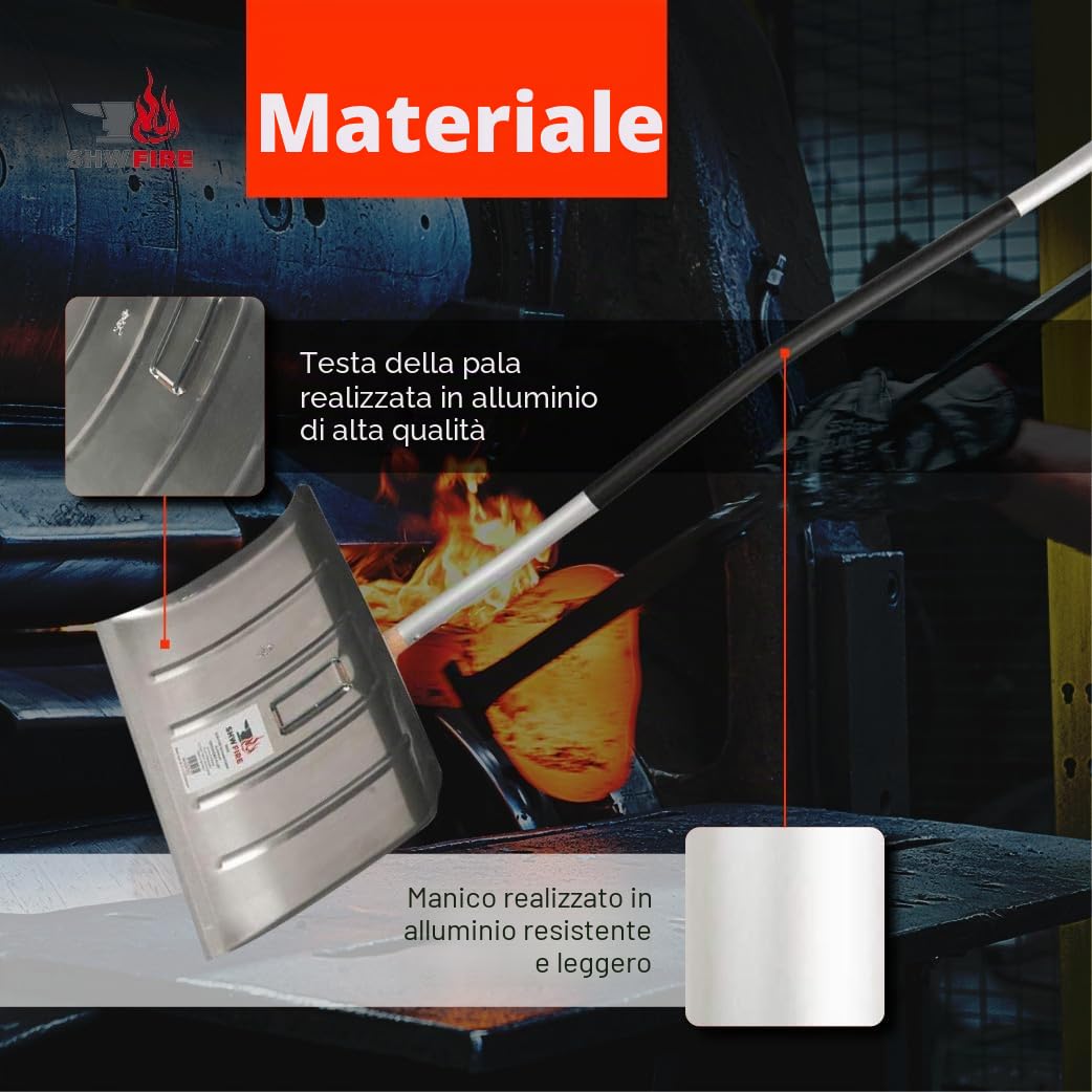 SHW-FIRE Pala da neve in alluminio, 50 cm, con manico ergonomico e bordo in alluminio, ideale per grandi quantità di neve su marciapiedi e vialetti, Made in Germany